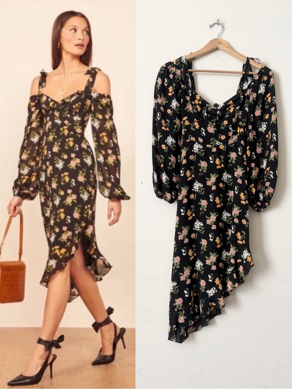Reformation SIZE 4 Breeze asymmetrical off the shoulder dress in Sylvie floral